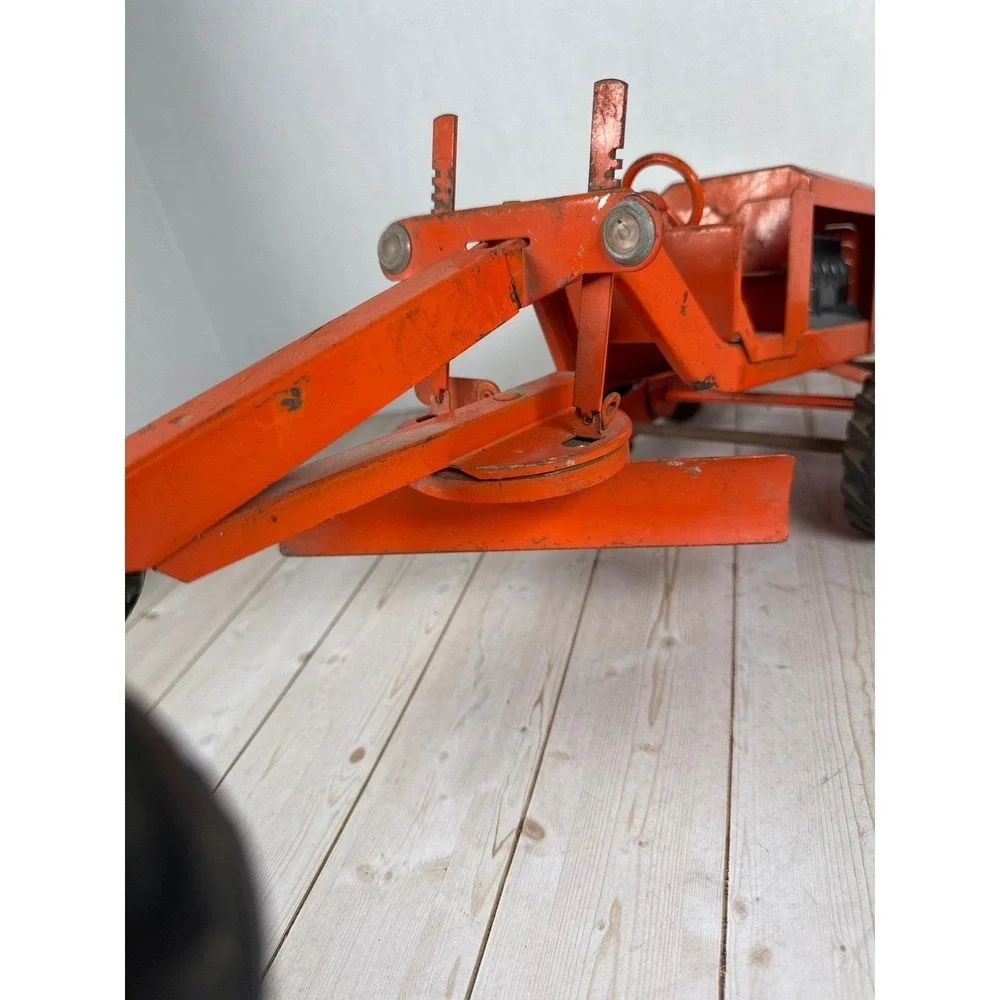 Vintage 1950s Ny-Lint Toys Pressed Steel Road Grader Orange 19 inch Construction